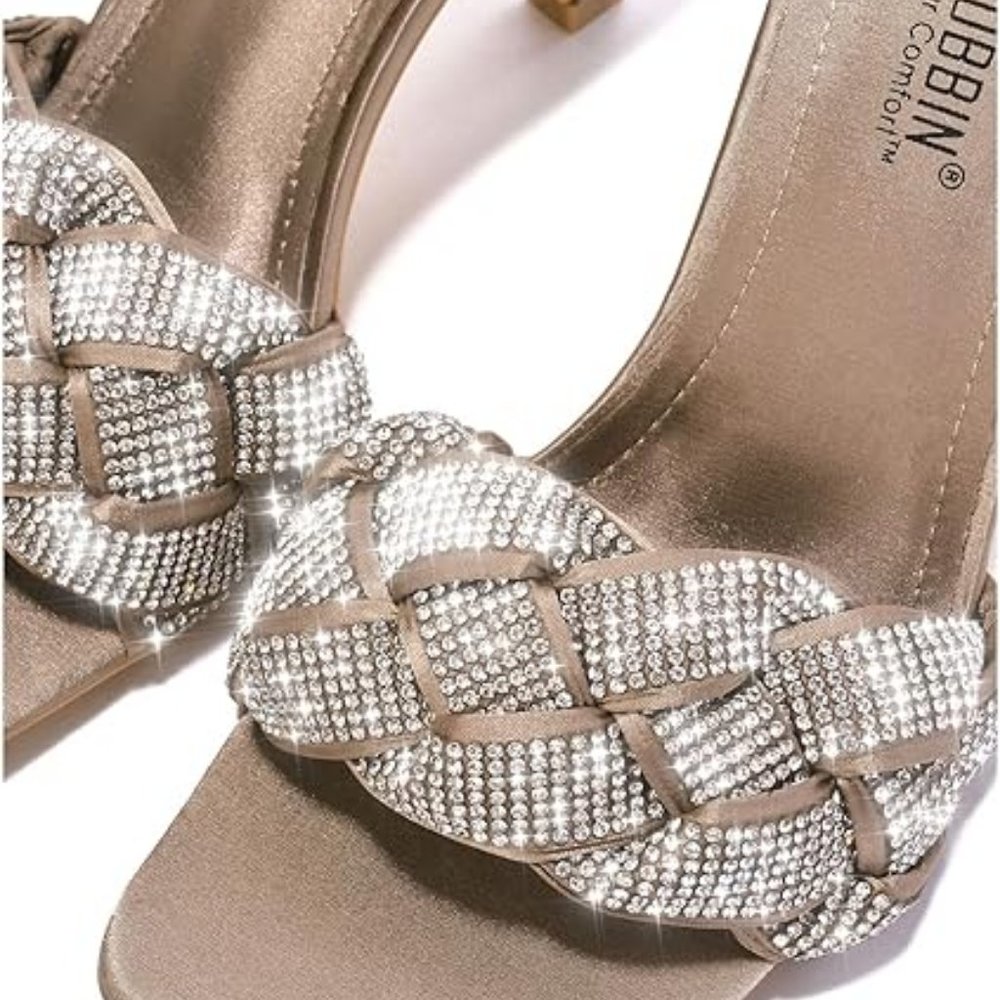 NWT CAPE ROBBIN REWIND SATIN NUDE RHINESTONE HEELS 5.5 - Picture 5 of 16